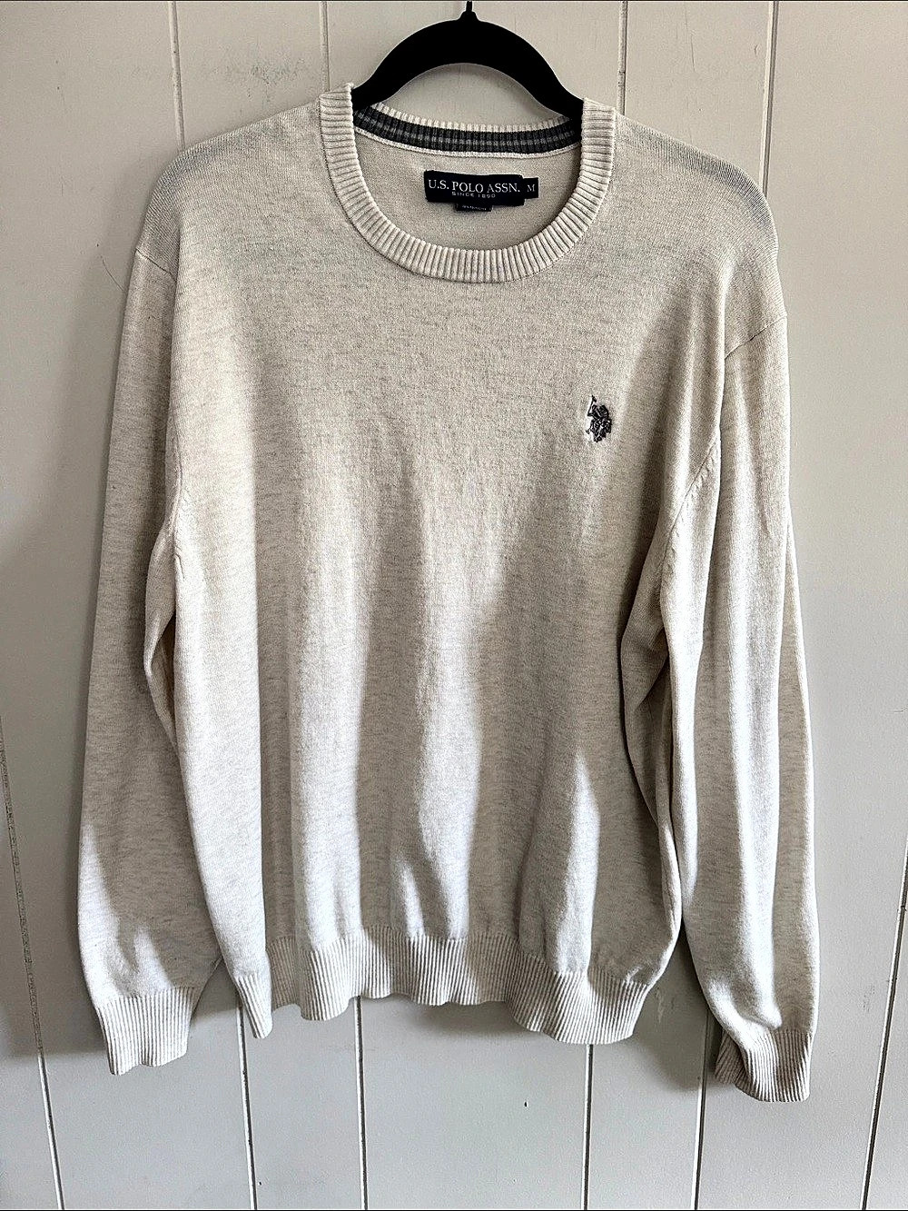 U.S. Polo Assn. Crewneck Sweater Oatmeal Medium Preppy Ivy League Classic Clean